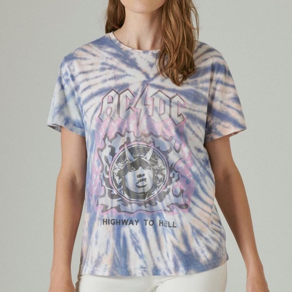 NWT Lucky Brand T-Shirt AC/DC Tie-Dye “Highway To Hell” Band Graphic Cotton M